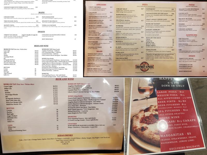 District 4 Pizza Menu