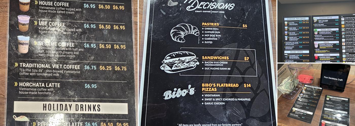Pour Decisions Craft Coffee & Beer Menu