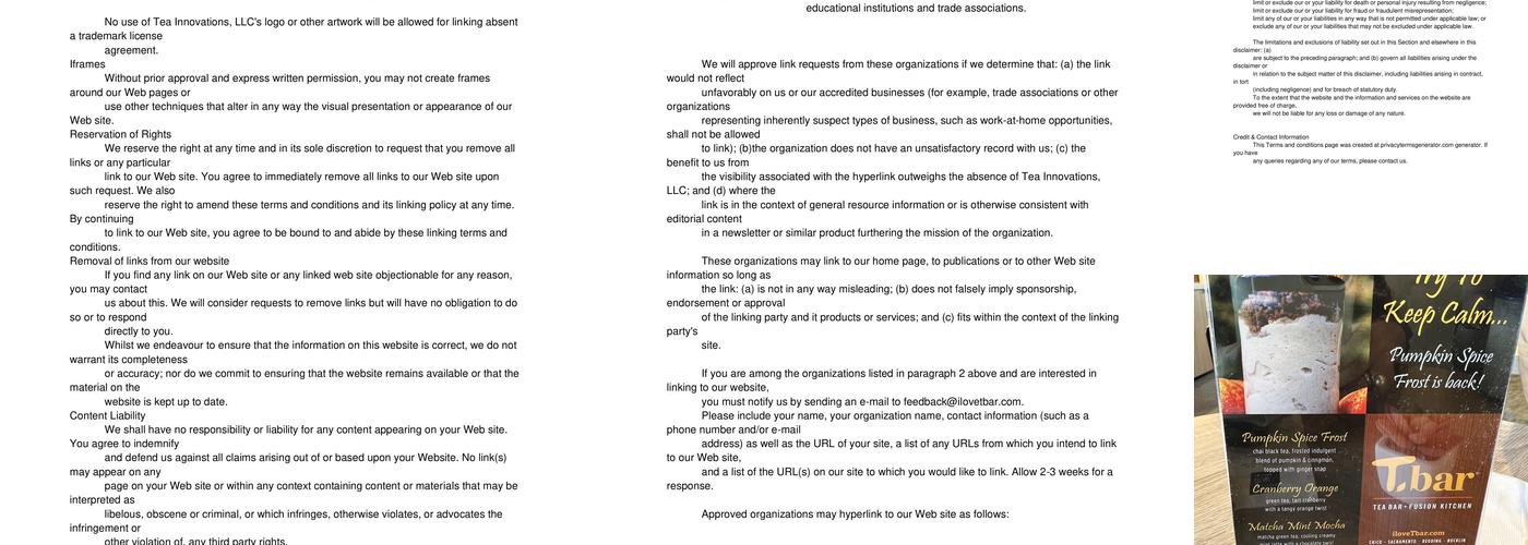 Tea Bar & Fusion Kitchen Menu