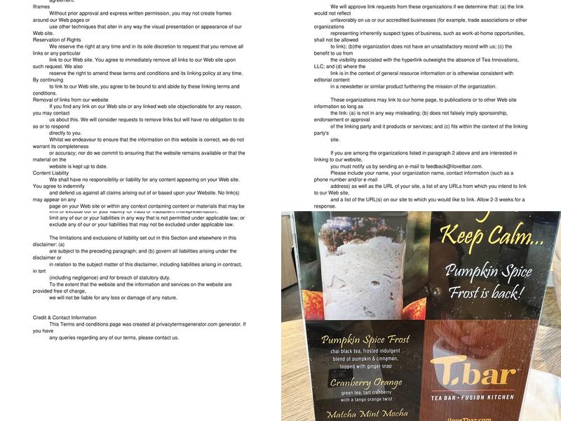 Tea Bar & Fusion Kitchen Menu