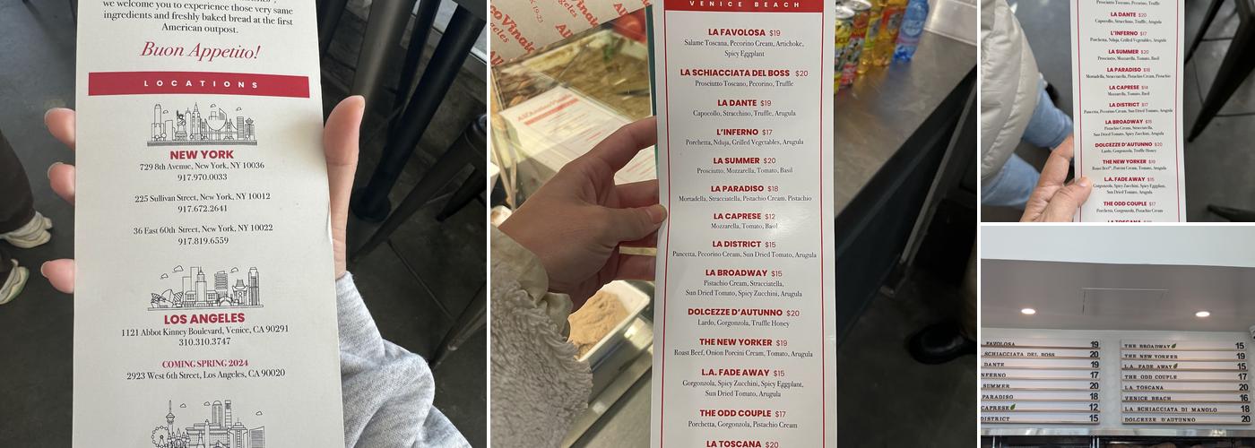 All'Antico Vinaio Menu