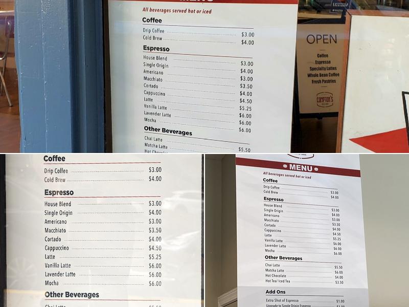 Compton’s Coffee House Menu