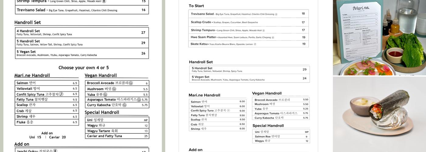 Mari.ne Handroll Menu