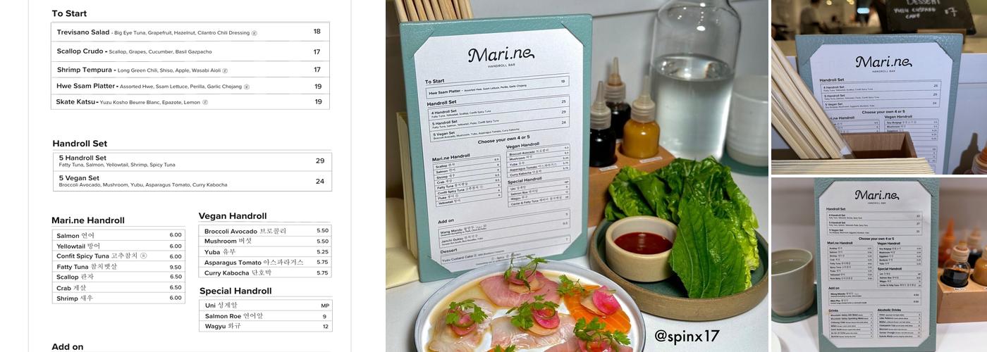 Mari.ne Handroll Menu