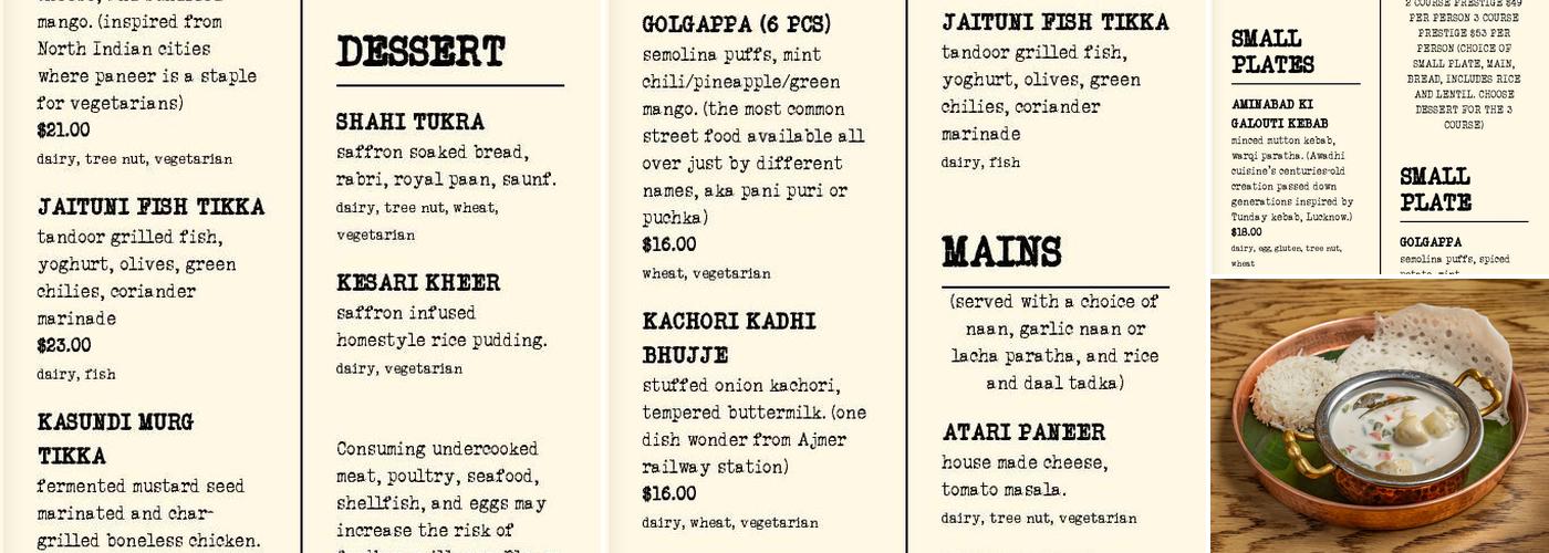 Jazba Menu