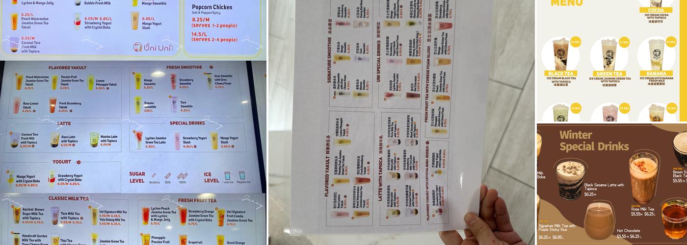 Uni Uni Bubble Tea Menu