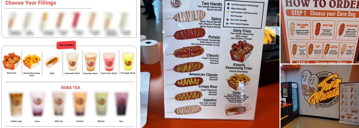 Two hands corn dogs Menu