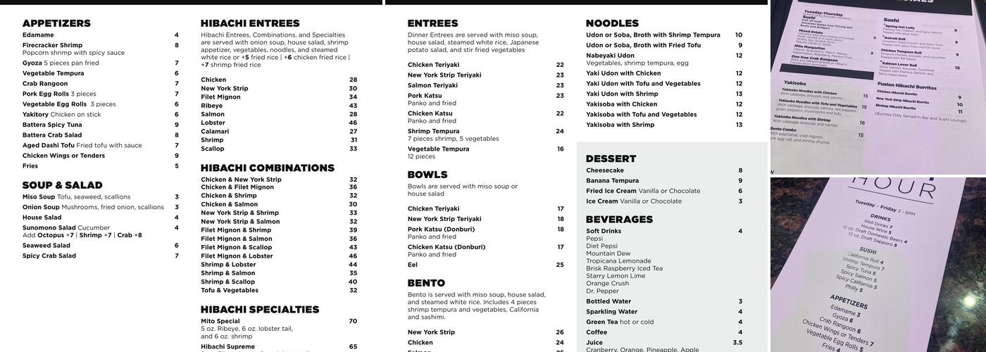 Mito Hibachi & Sushi Menu