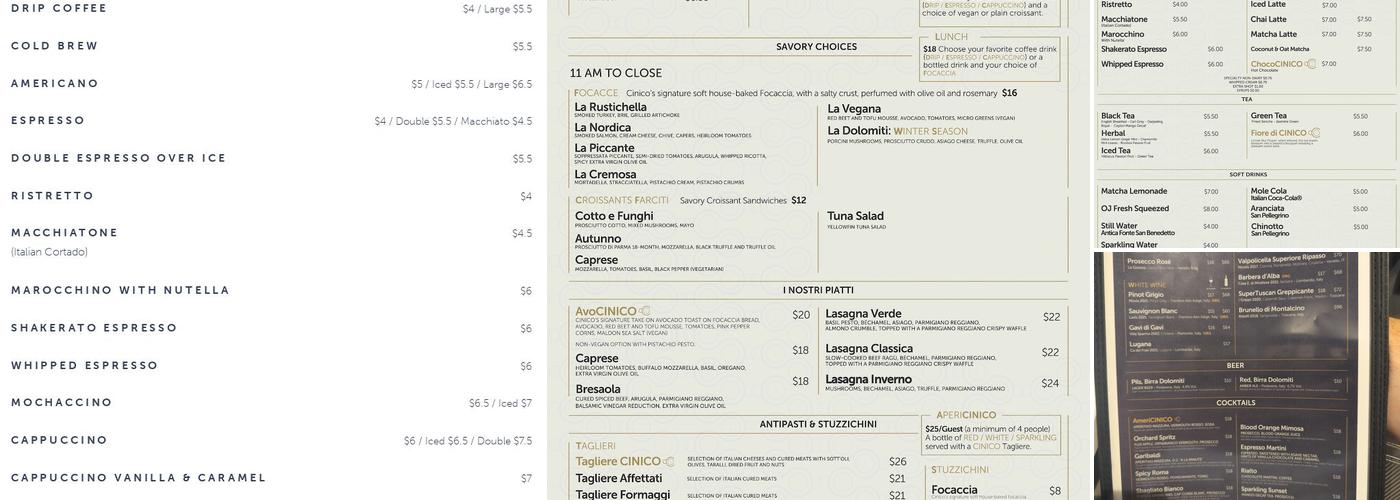 Cinico Coffee Company Menu