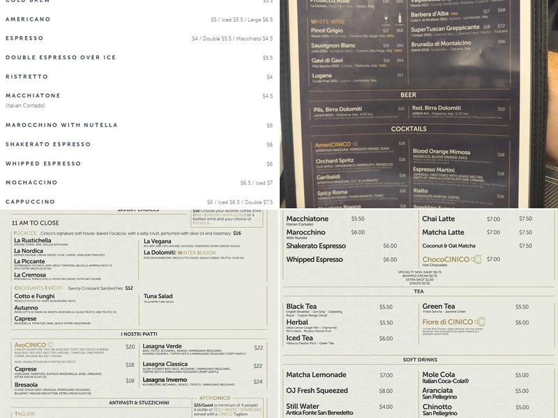 Cinico Coffee Company Menu