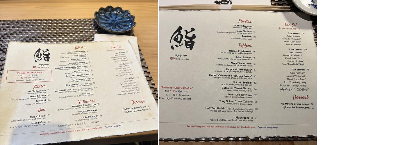 Nigiri Menu