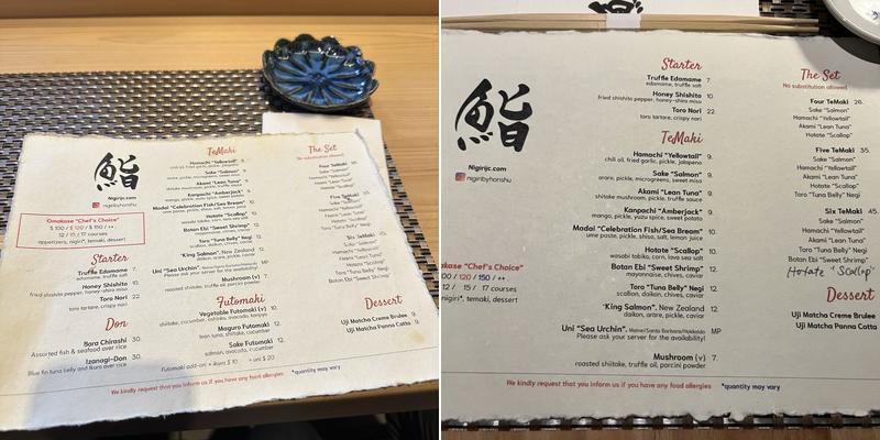 Nigiri Menu