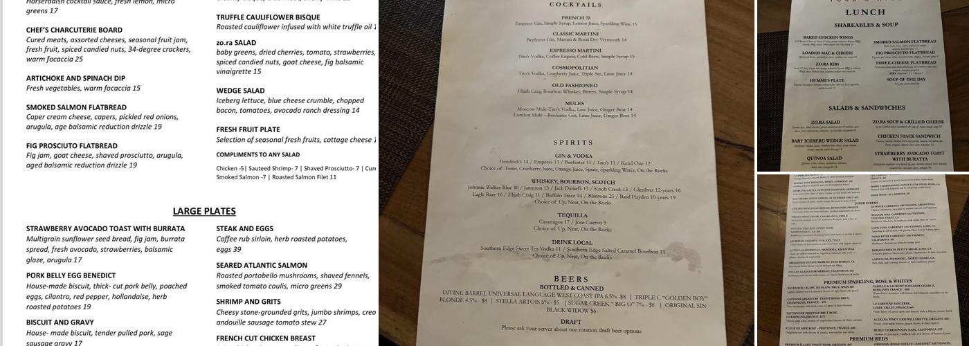 Zora Food and Wine Menu