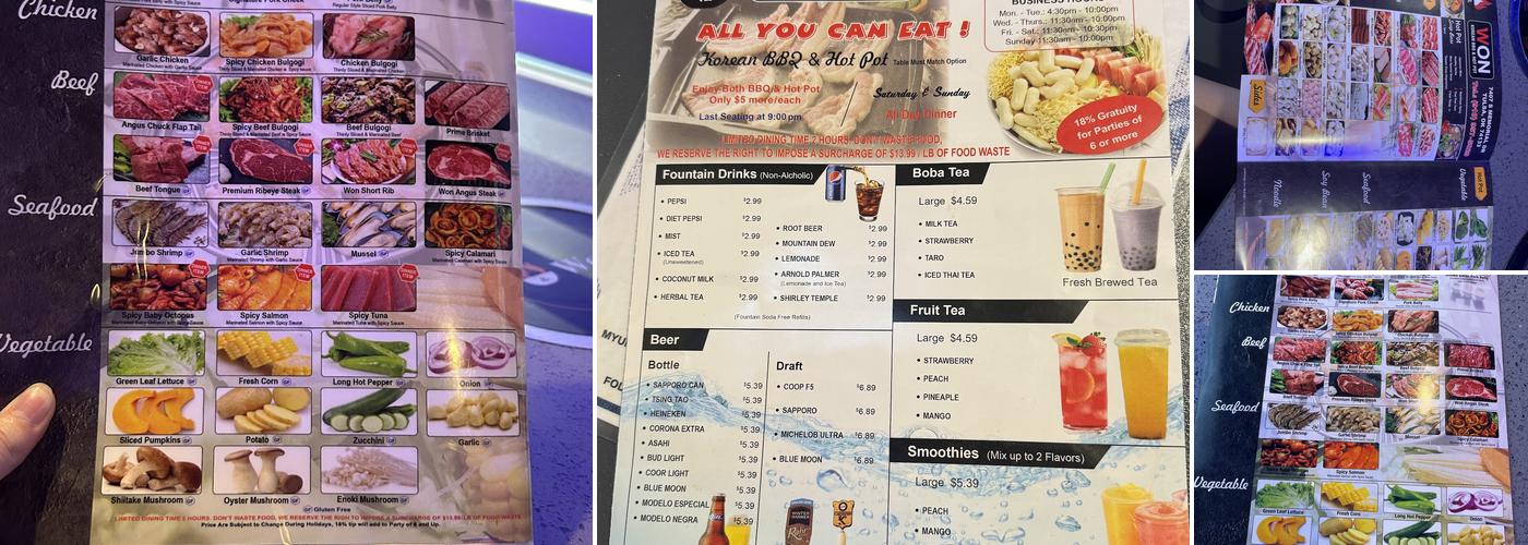 WON Korean BBQ & Hot Pot Menu