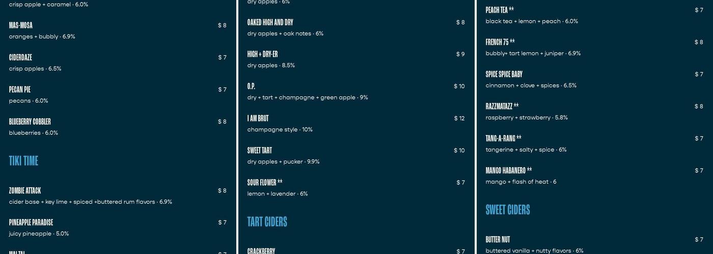 Cidercade Arlington Menu
