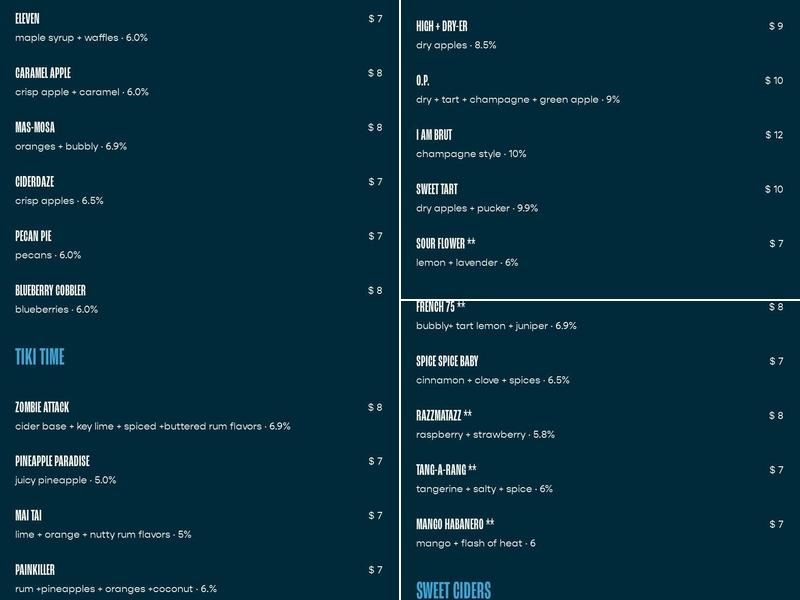 Cidercade Arlington Menu