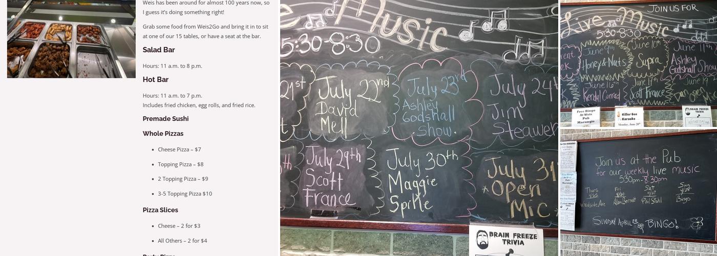 Weis Pub Menu