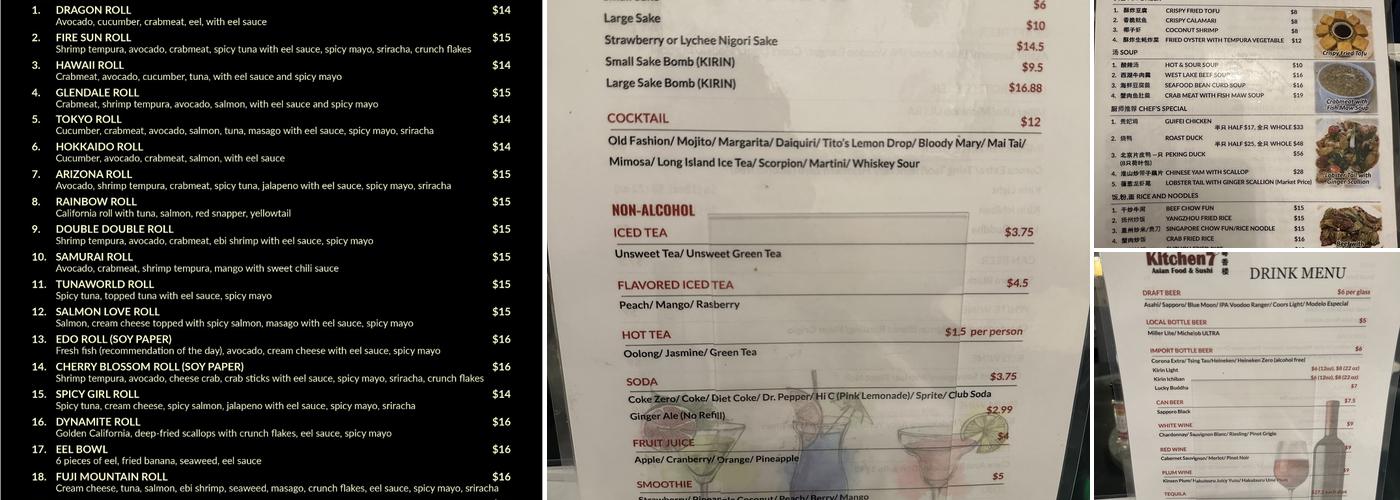 Kitchen 7 Asian Food & Sushi Menu