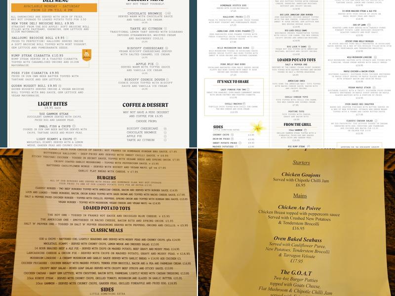 The Big Lock pub & restaurant Menu
