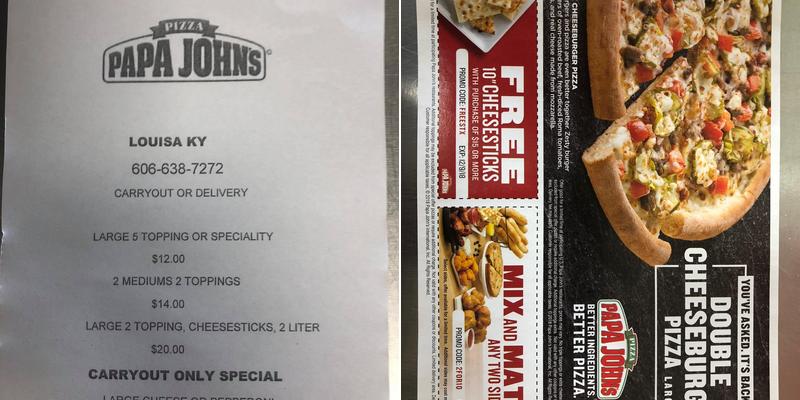 Papa Johns Pizza Menu