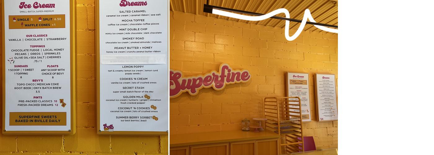 Superfine Sweet Shoppe Menu
