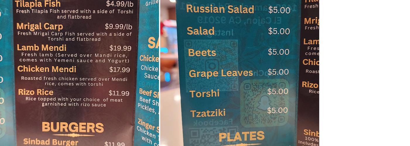 Sinbad Mediterranean Cuisine Menu