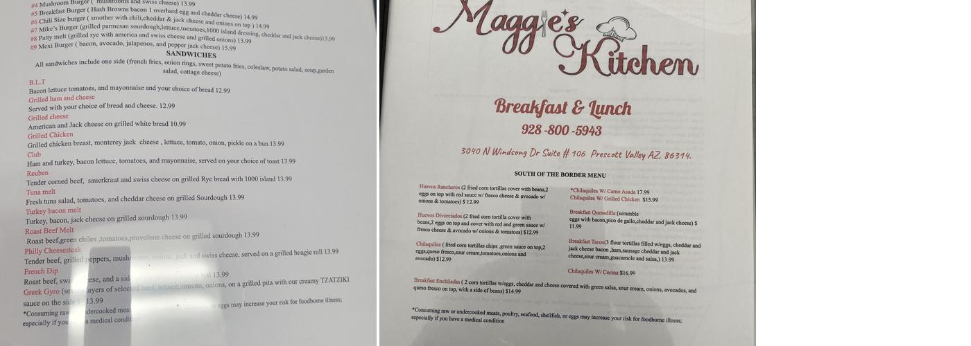 Maggie’s Kitchen Menu