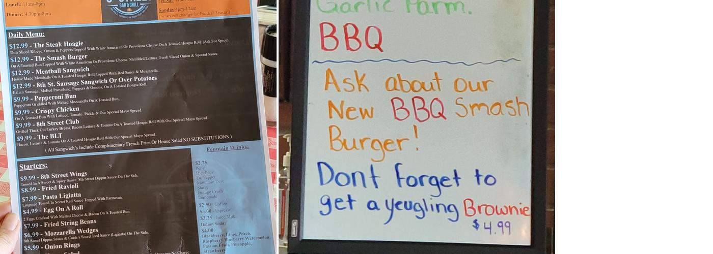 Cardi’s 8th St. Bar and Grill Menu