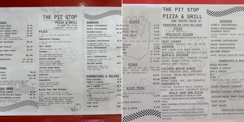 Pitt Stop Menu