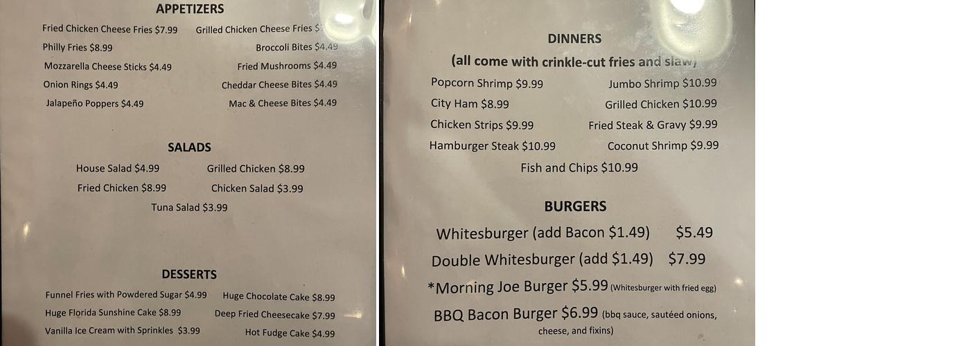 Downtown Diner Menu