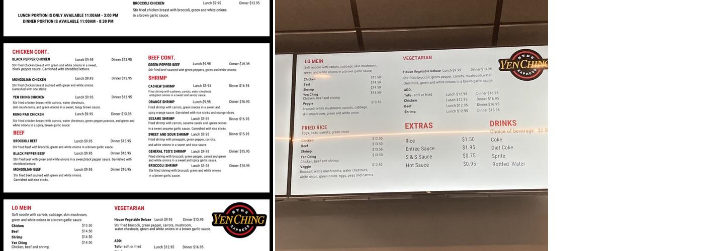 Yen Ching Express Menu