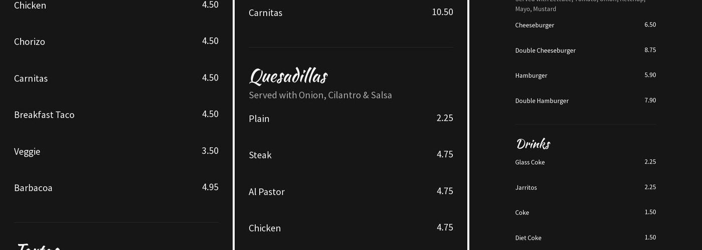 Taquizas Ernesto Menu