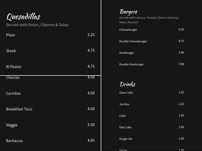 Taquizas Ernesto Menu