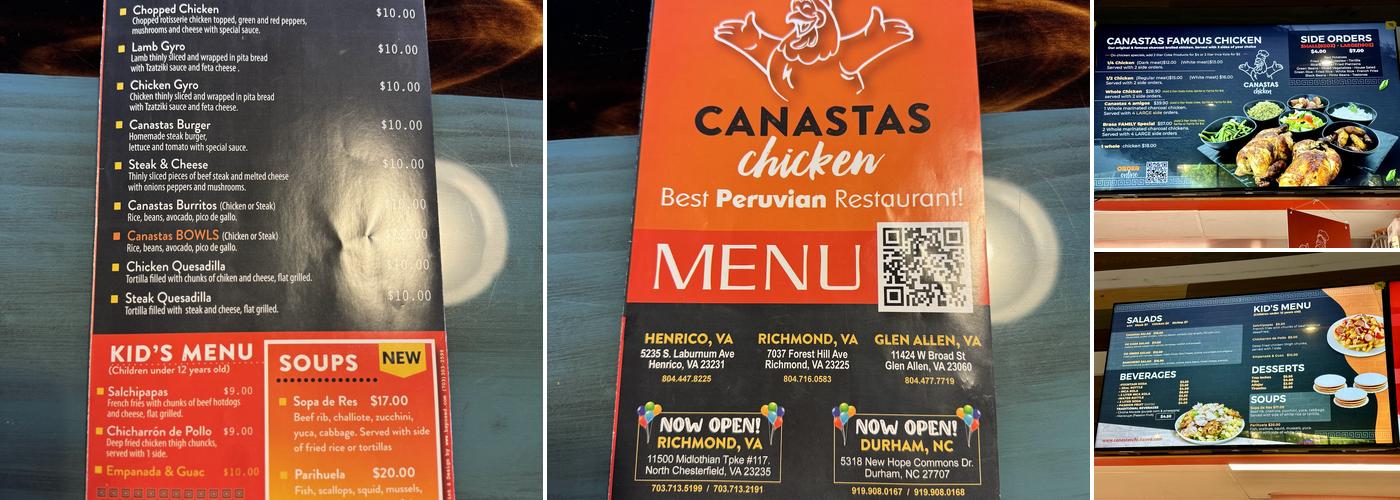 Canastas Chicken Menu