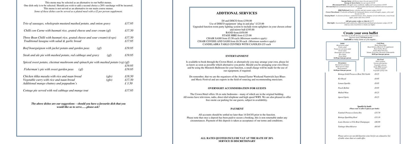 Crown Bar & Grill Menu