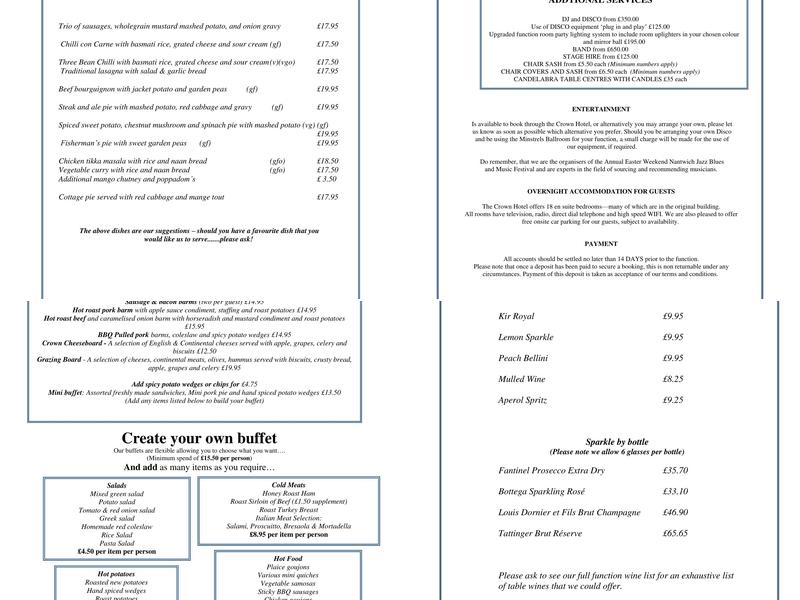 Crown Bar & Grill Menu