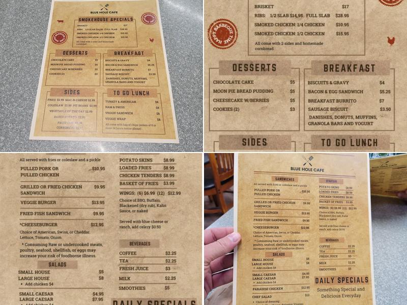 Blue Hole Cafe Menu