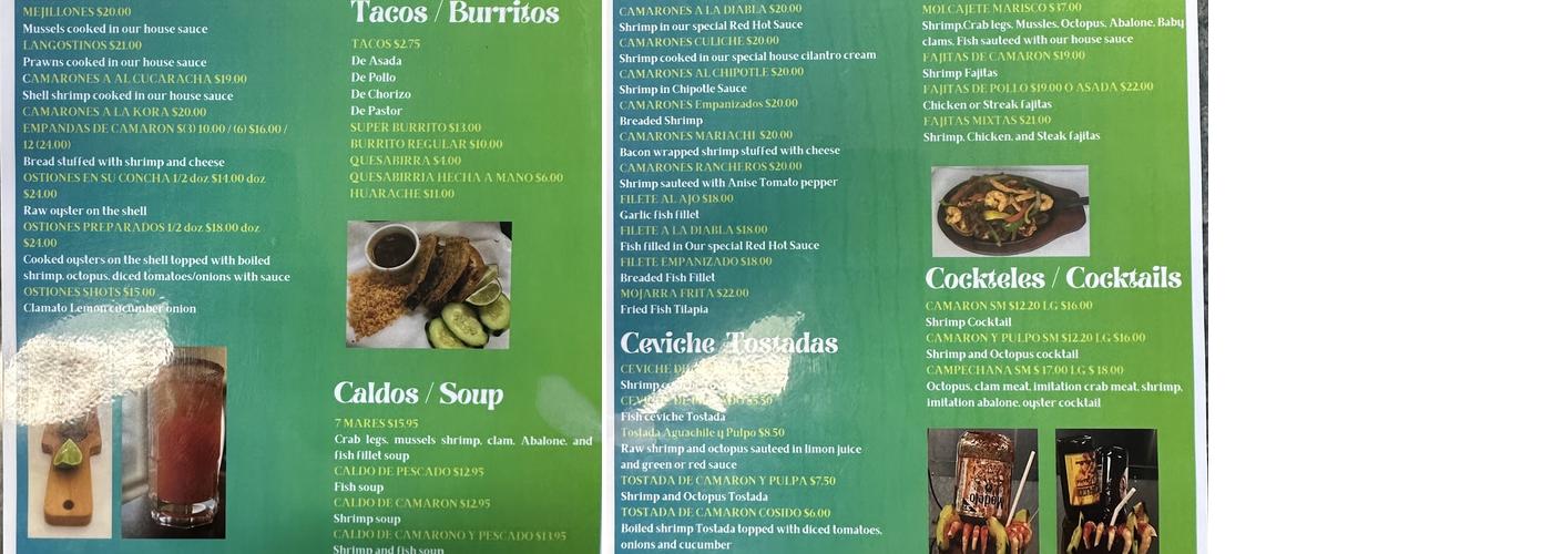 Basaldua Mariscos Menu