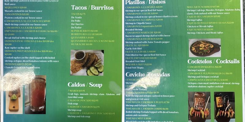 Basaldua Mariscos Menu