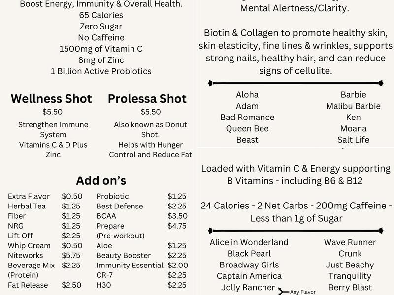 Hardy Nutrition Menu