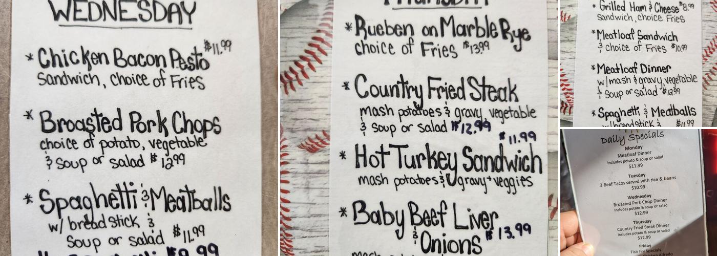 Popp’s Ballpark Diner Menu