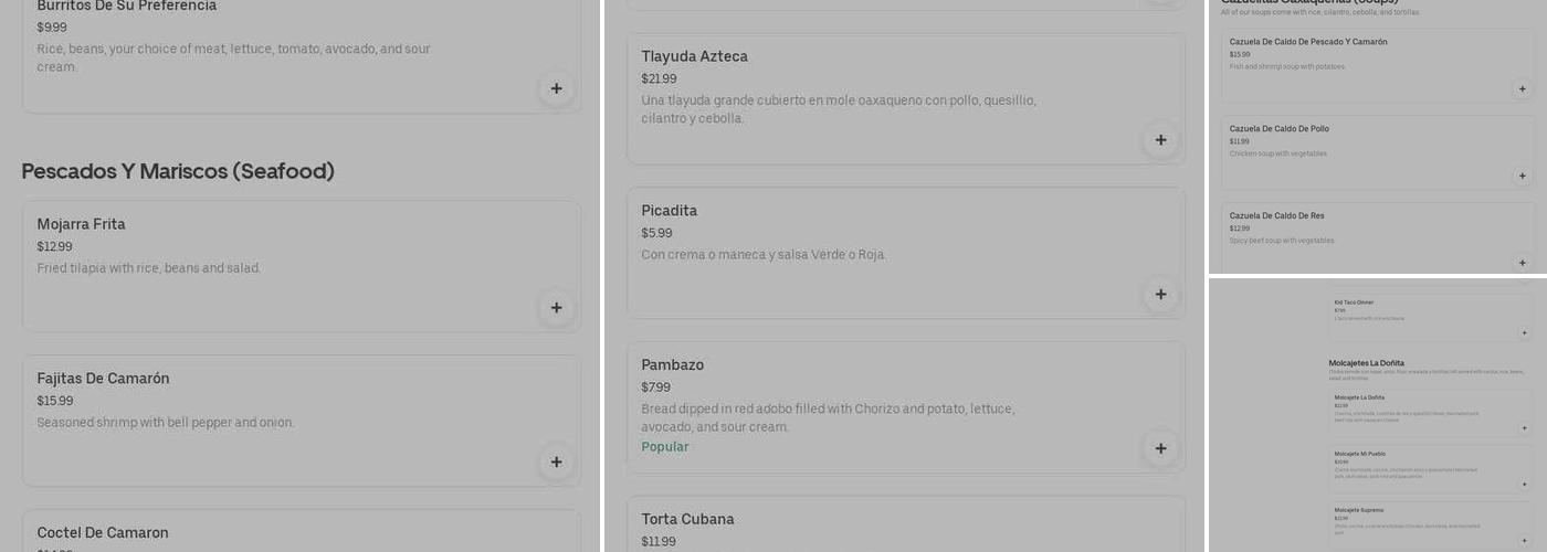 La auténtica Doñita Oaxaqueña Menu