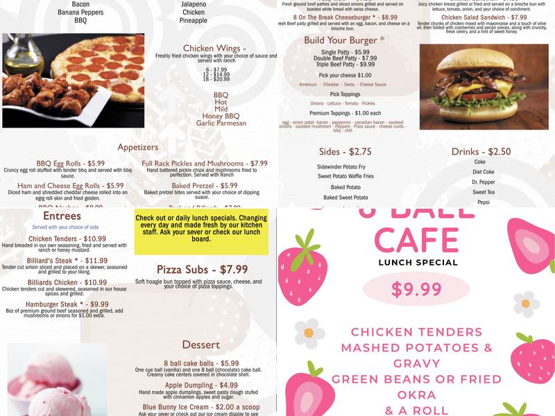 8 Ball Cafe Menu