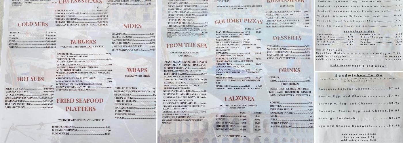 Posto Mio Italian Restaurant and Pizzeria Menu