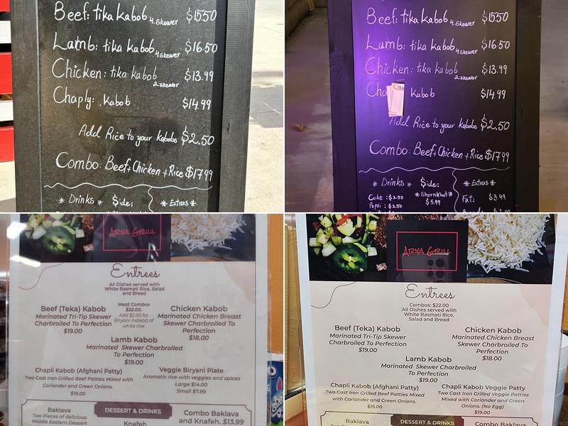 Arya Grill Menu