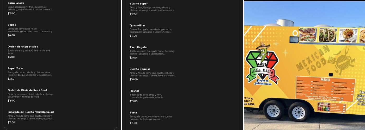 Tacos aldiamante Menu