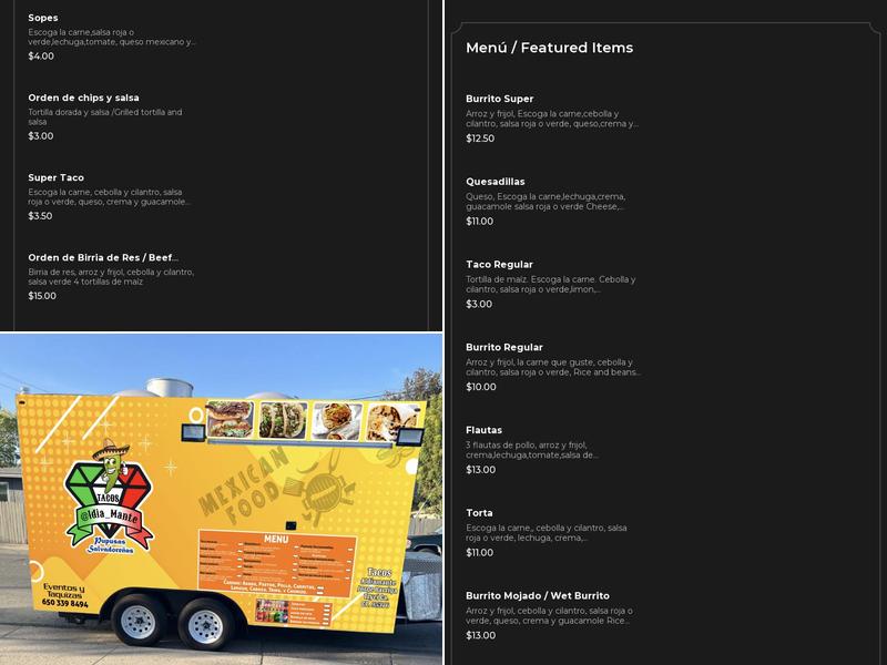 Tacos aldiamante Menu