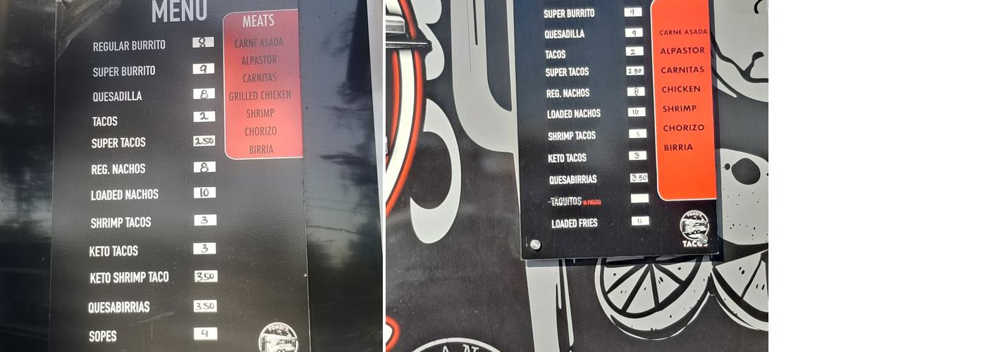 Fonzi's Taco Menu
