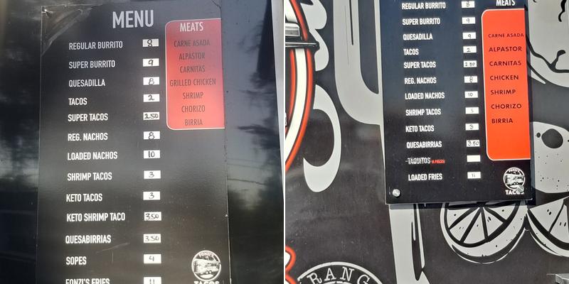 Fonzi's Taco Menu