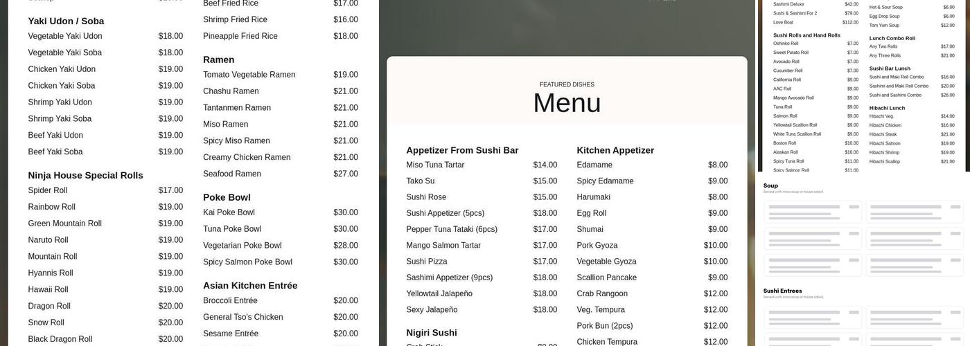 Ninja house Menu